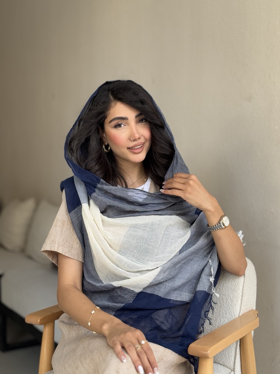 شال زنانه سورمه ای ترکیبی